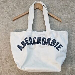 Abercrombie & Fitch Canvas Tote Bag White Y2K Campus Preppy Beach Moose Logo